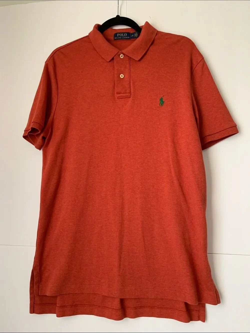 Polo by Ralph Lauren Men's Rust Orange Polo with Green Logo Size L